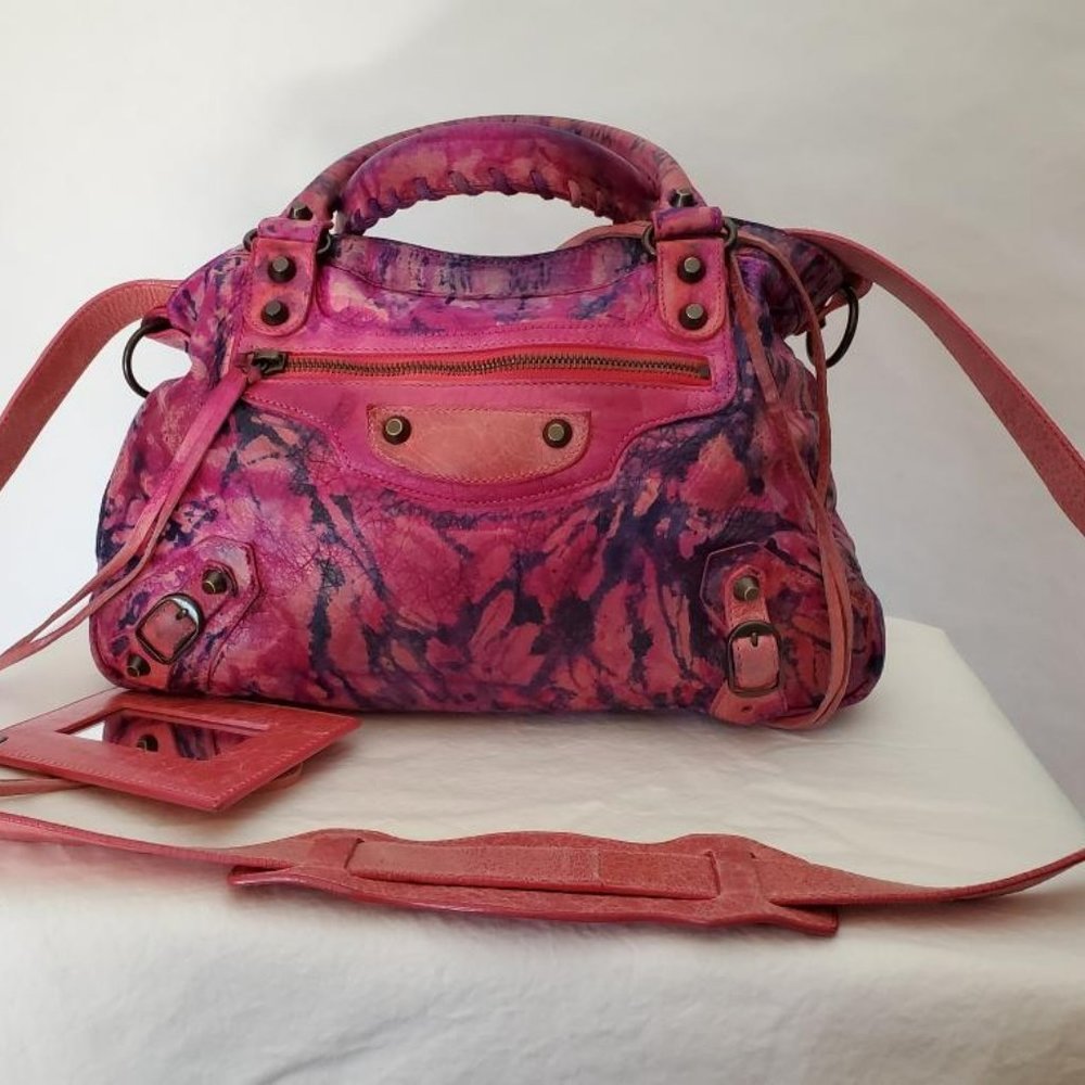 Balenciaga Graffiti crossbody 2way giant City Bag neo pink blue denim Purple dye